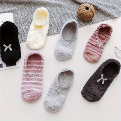 Bow Tie Fuzzy Socks Soft & Warm Low Cut Ankle Socks Women's