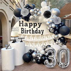 30th Birthday Silver Flower Wreath Balloon & Confetti Decoration