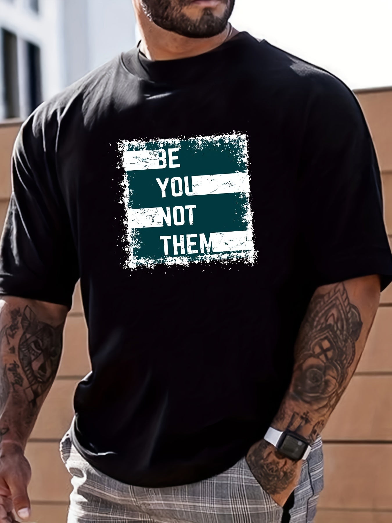 Retro Letter Print Men's Graphic Crew Neck T shirt Casual Comfy Tees