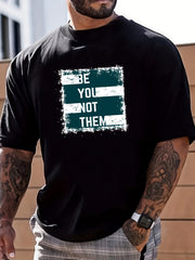 Retro Letter Print Men's Graphic Crew Neck T shirt Casual Comfy Tees