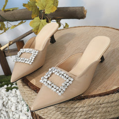 Women's Rhinestone Buckle Kitten Heels Dress Sandals