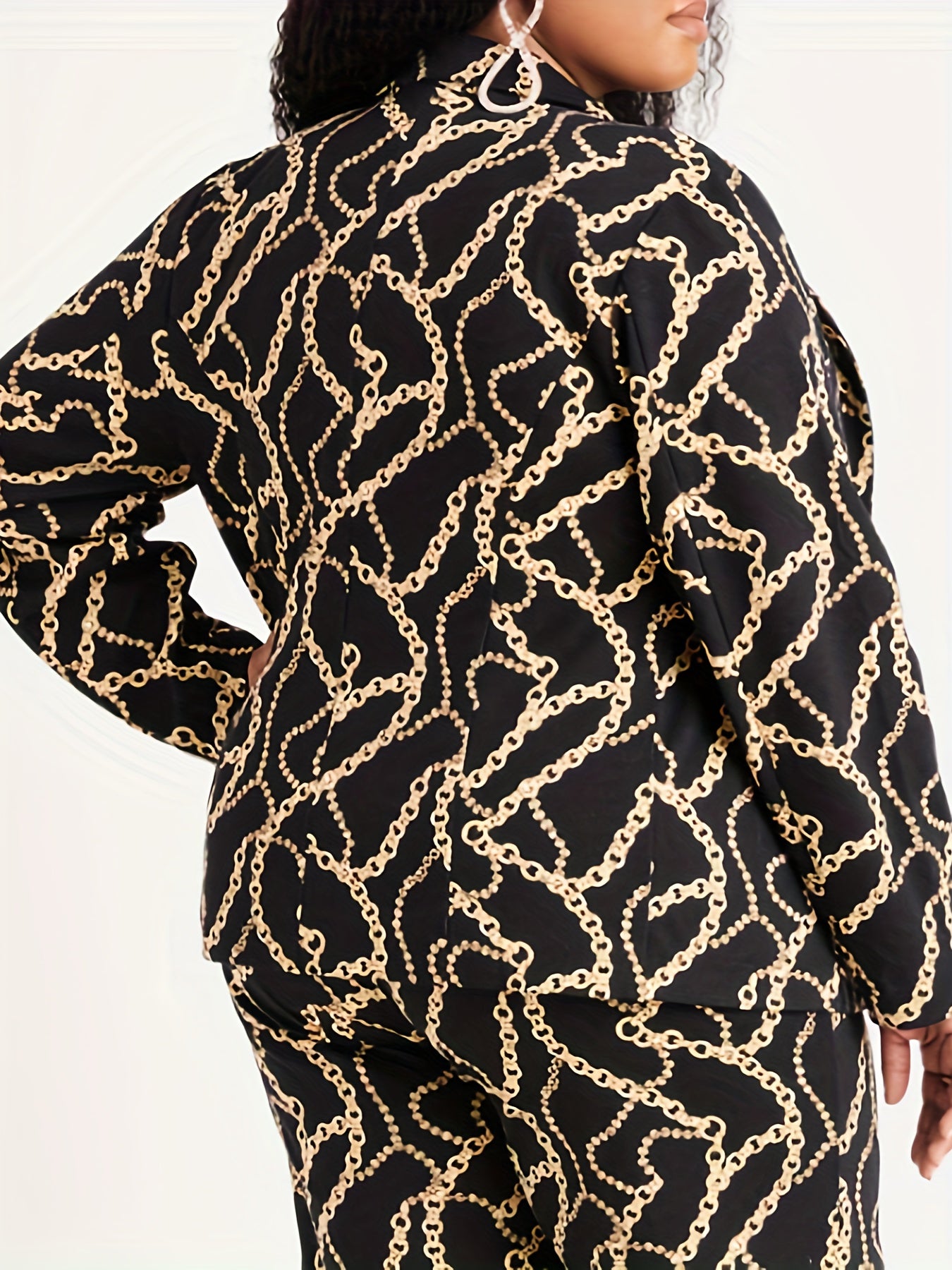 Plus Chain Print Blazer & Pants Suit Set