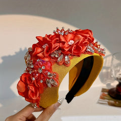 Crystal Mesh Flower Headband Wide Brim Hair Band