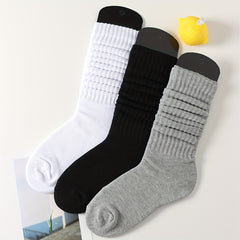3 Pairs Solid Socks Comfy & Soft All match Women's Stockings & Hosiery