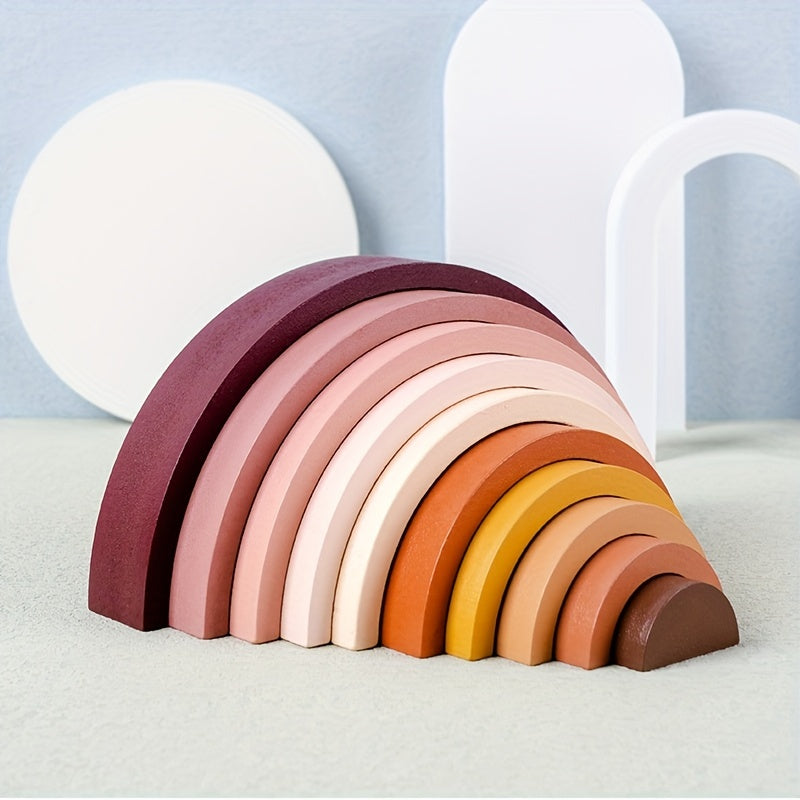 10pcs Morandi Rainbow Arch Bridge Wooden Toys for Kids Montessori Puzzle Game