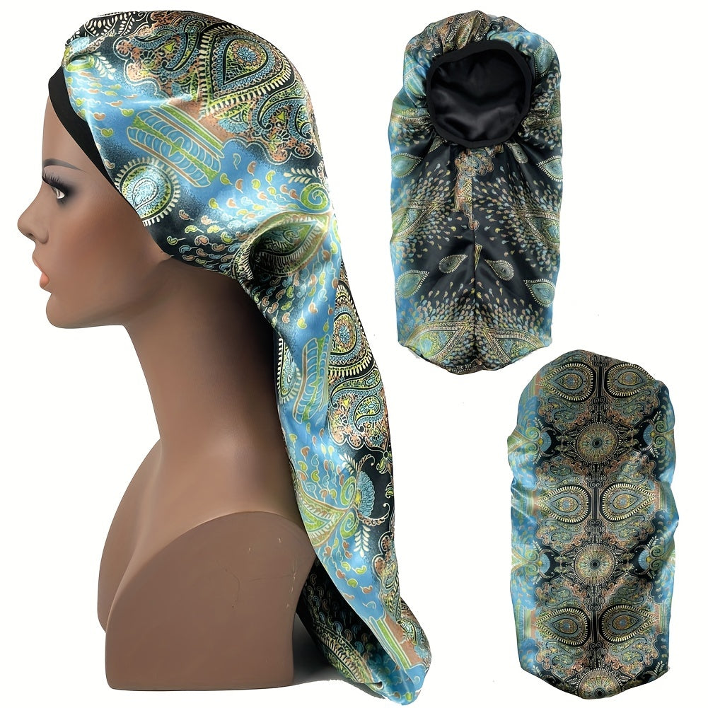 Paisley Print Satin Bonnet Double Layer Sleeping Cap Long Hair Bonnets