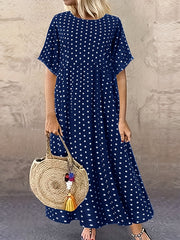  Boho Polka Dot Print Ruched Dress
