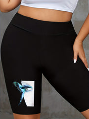  Women's Graphic Print High Rise Skinny Fitness Shorts
