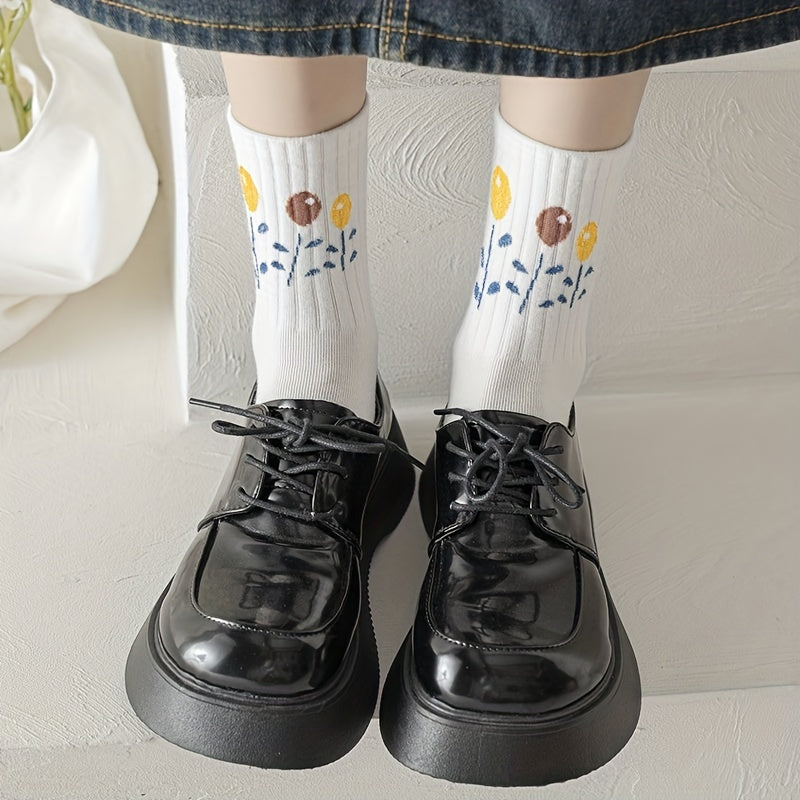 Floral Print Womens Mid Tube Stockings - 3 Pairs