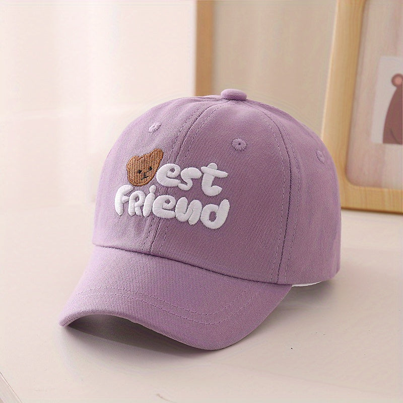 Kids Sunshade Baseball Cap w/ Bear Embroidery, Adjustable, Outdoor Activity