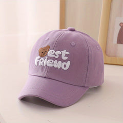 Kids Sunshade Baseball Cap w/ Bear Embroidery, Adjustable, Outdoor Activity