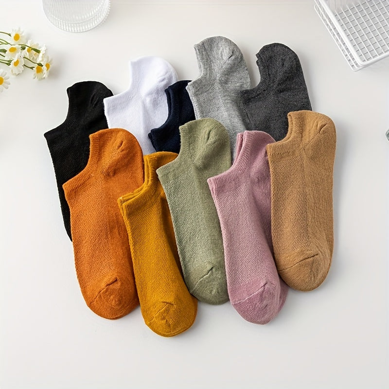 10 Pairs Solid Ankle Socks Casual & Comfy Low Cut Socks Women's Stockings