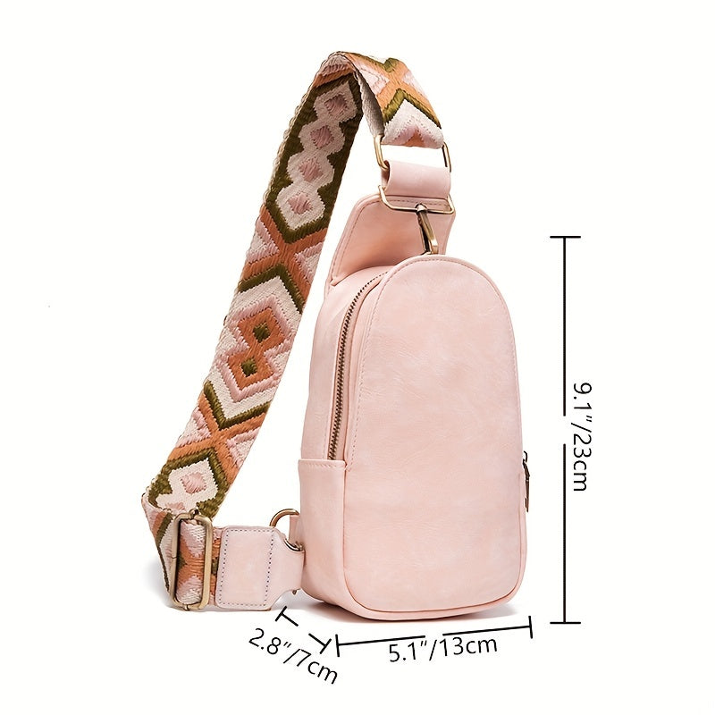 Embroidery Wide Strap Casual Chest Bag PU Crossbody Waist Bag