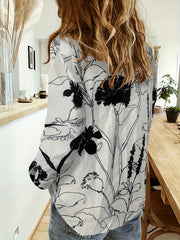  Floral Print Button Up Long Sleeve Shirt Top