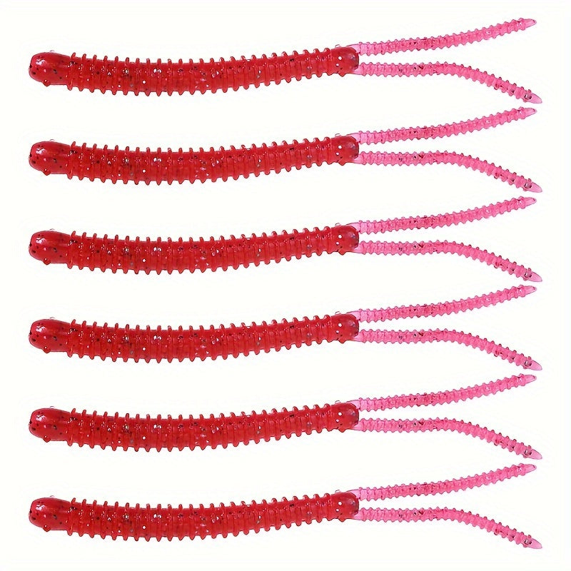 6pcs Spiral Worm Split Tail Soft Bait Fishing Tackle