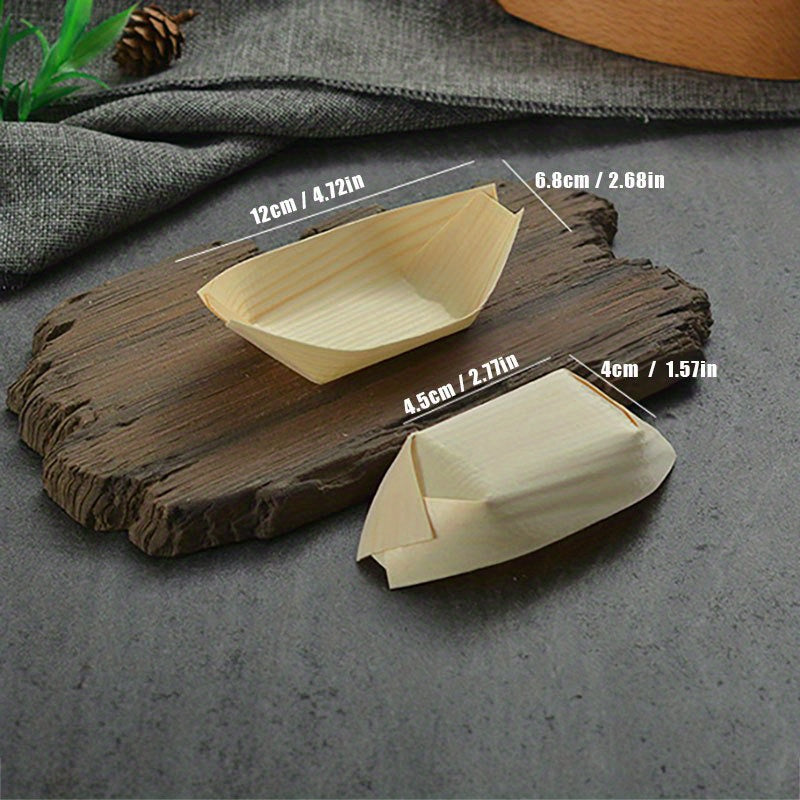 50pcs Wooden Sushi Serving Tray Boat Disposable Japanese Sashimi Plate