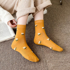 Sweet Floral Print Colorblock Mid Tube Socks Women's Stockings