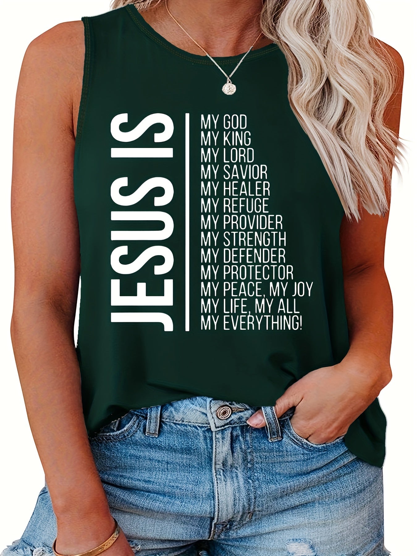  Women's Round Neck Letter Print Tank Top