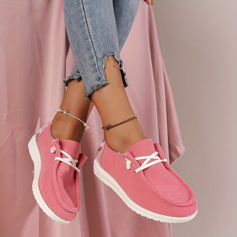 Colorblock Corduroy Lace-Up Loafers, Casual Walking Shoes