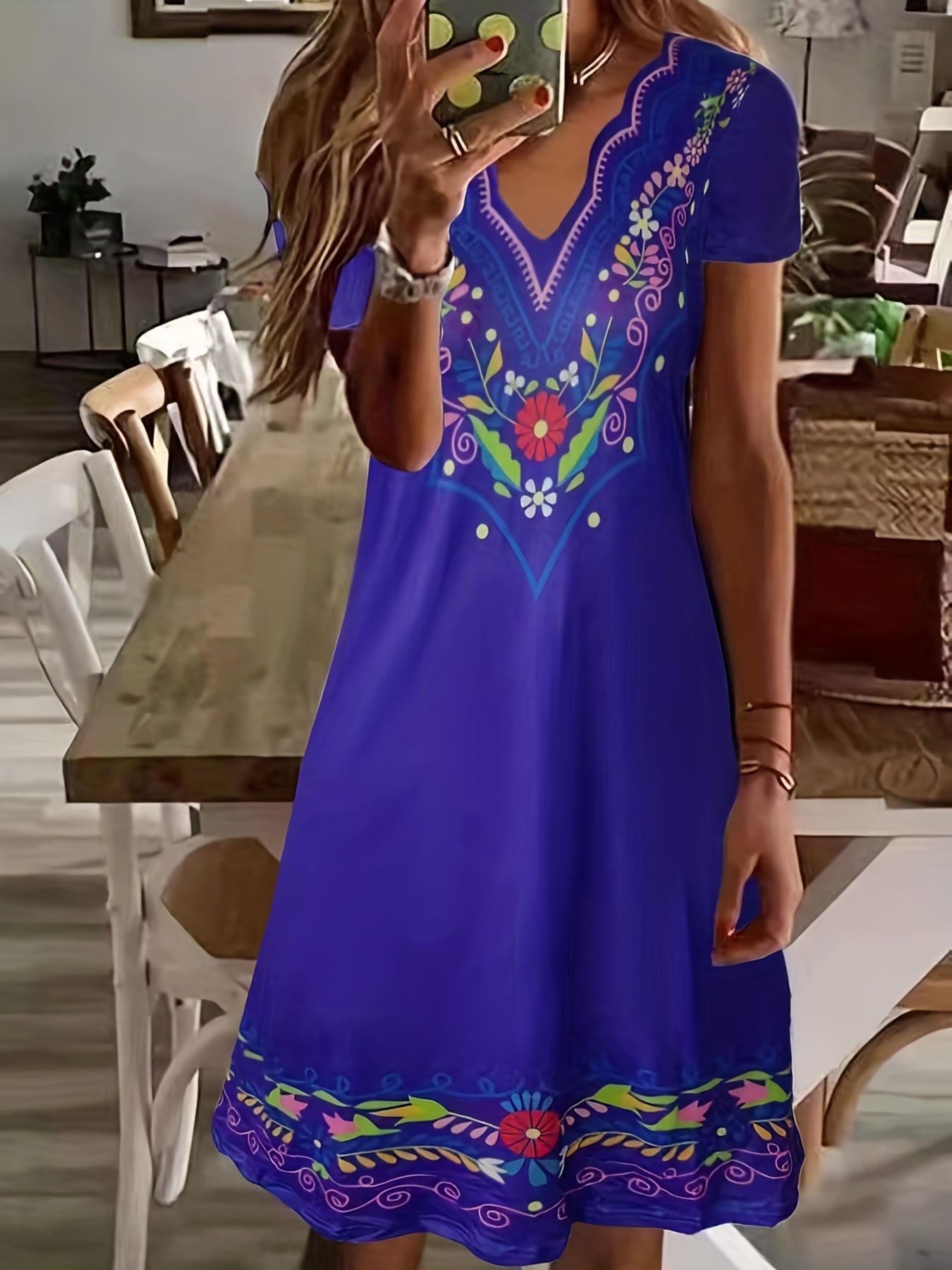  Casual Dress Women's Plus Floral Print Scallop Tee Dress