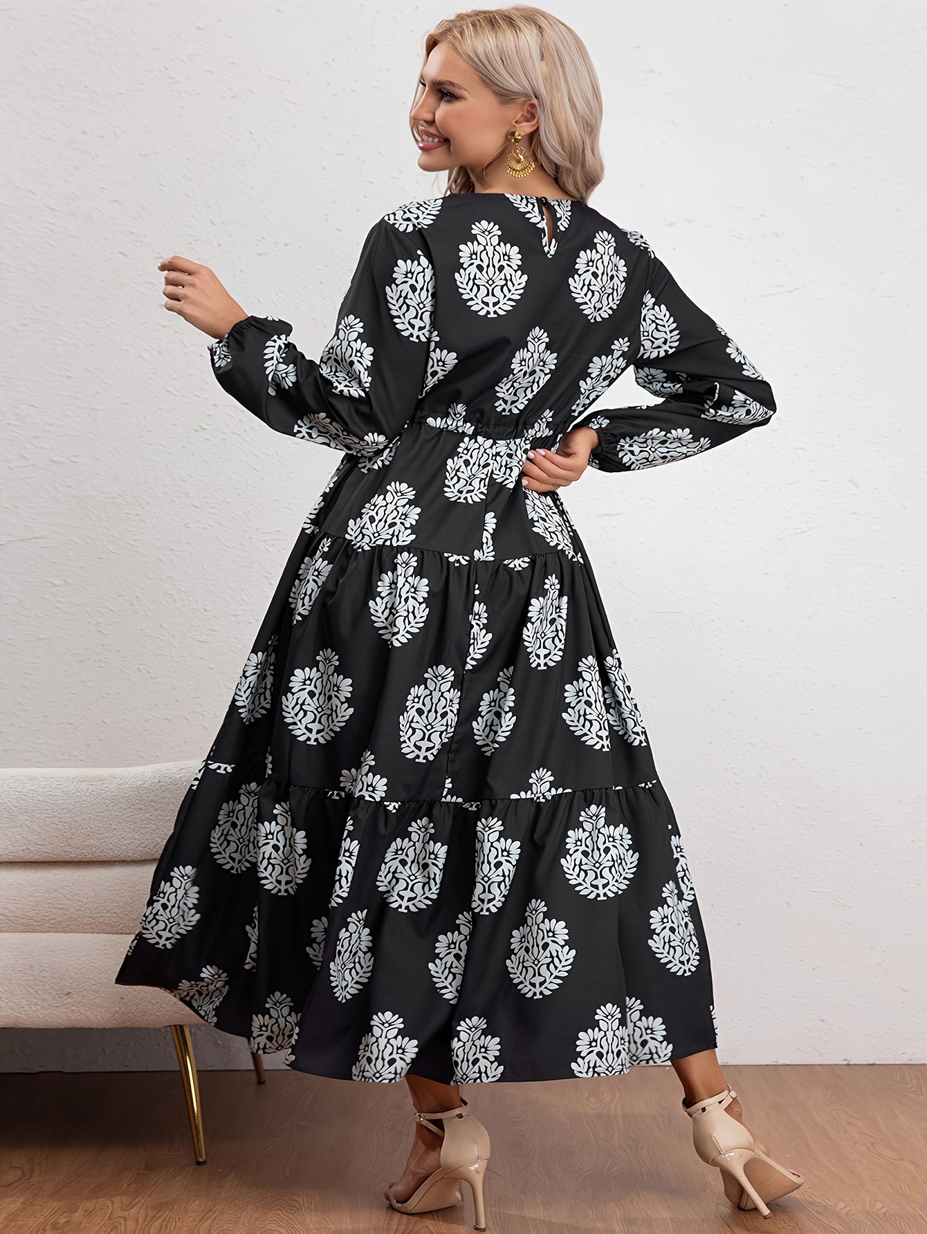  Casual Dress Women's Plus Floral Print Long Sleeve