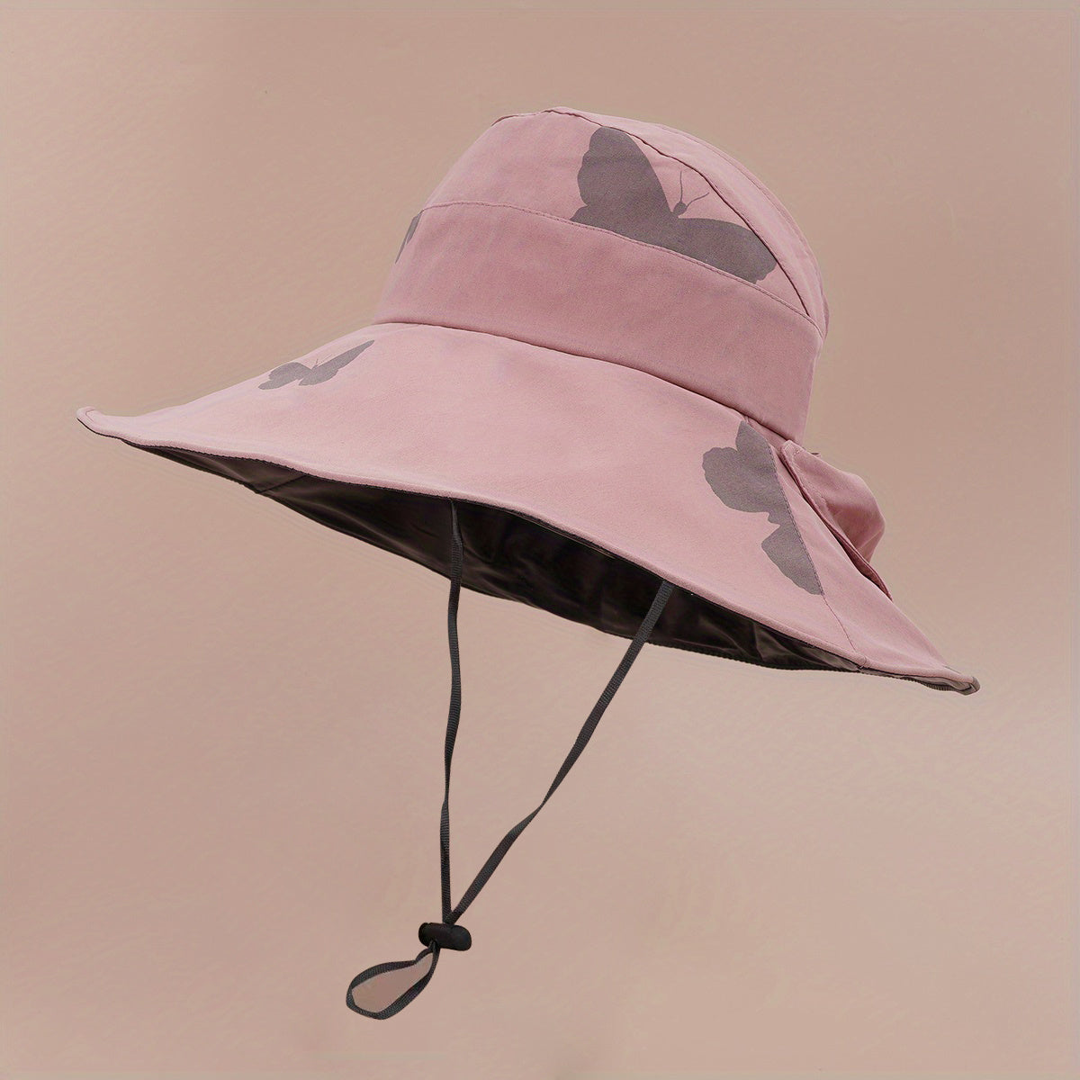 Butterfly Print Wide Brim Bucket Hat UV Protection