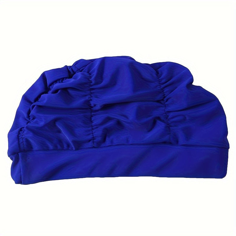 Solid Swimming Cap Pleated Shower Hat Long Hair Nylon Bathing Cap