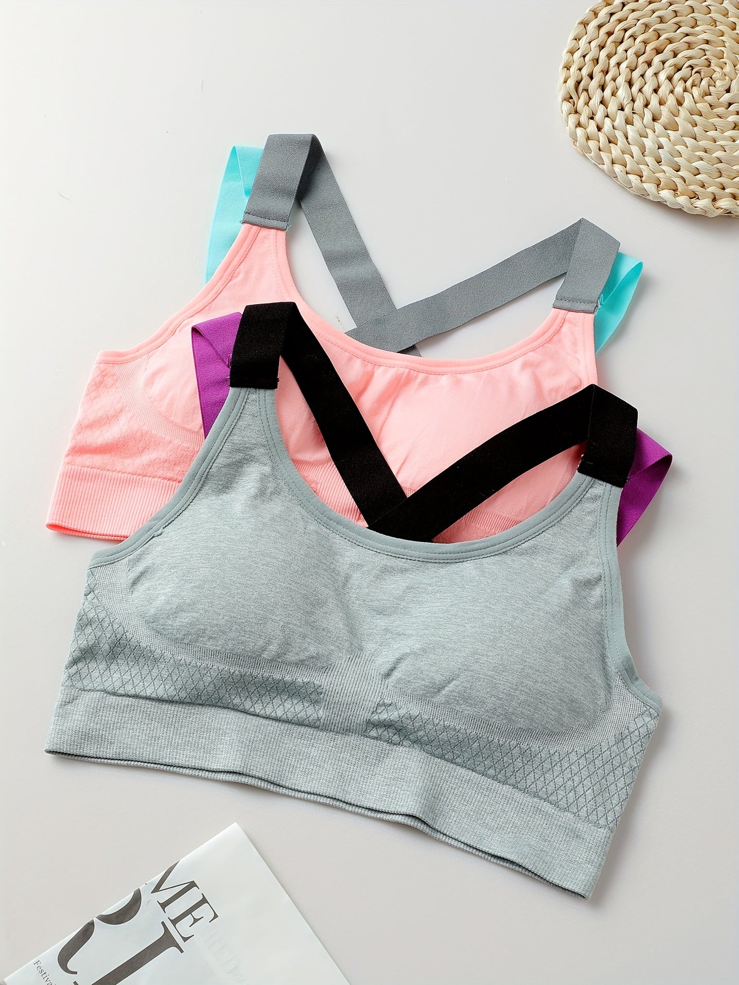 2pcs Cross Back Sports Bra Comfy Workout Colorblock Bra Women's Lingerie