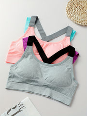 2pcs Cross Back Sports Bra Comfy Workout Colorblock Bra Women's Lingerie