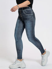 Denim Print Slim Pants Casual High Waist Long Length Pants