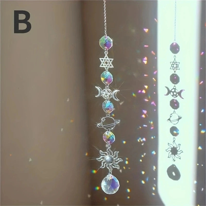 Crystal Wind Chimes Home Garden Decoration Moon Sun Catcher Prism Pendant