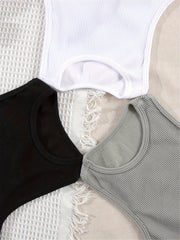 3pcs Solid Ribbed Lounge Tops Crew Neck Tank Top