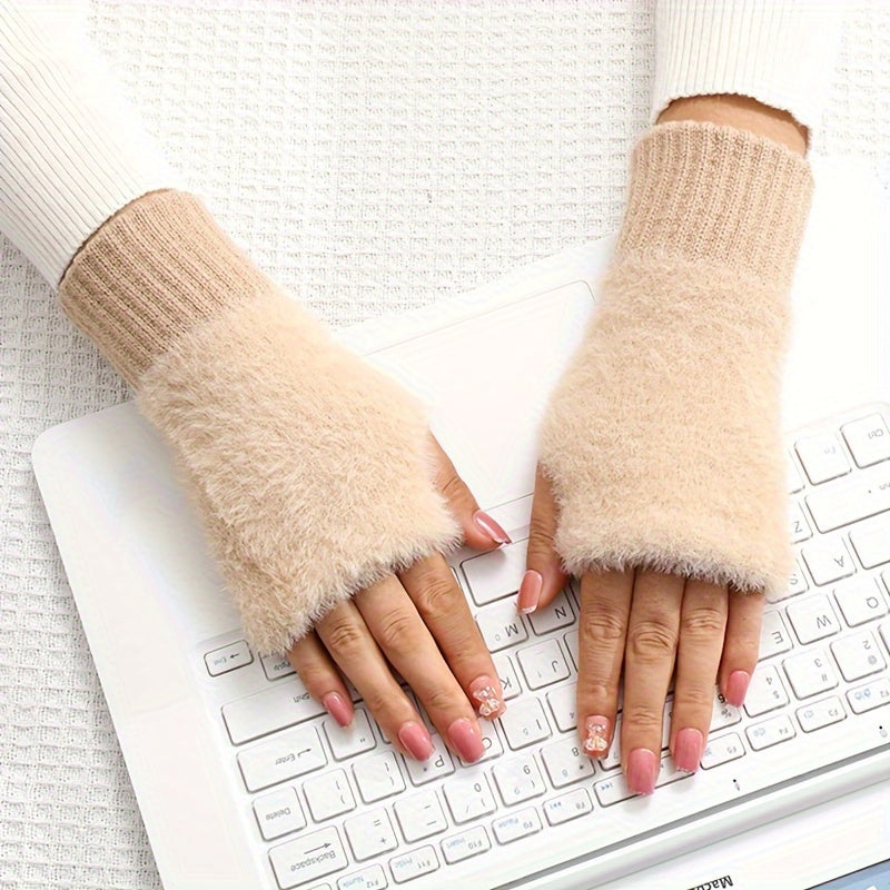 Plush Half Finger Gloves Touch Screen Winter Outdoor Gloves