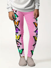 Girls Thick Butterfly Graphic Leggings Comfy Casual Leggings