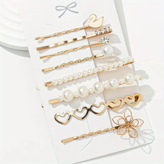 8pcs Pearl Beads Hair Clip Flower Hairpin Barrette