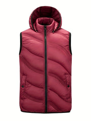 Men's Warm Hooded Vest Zip Up Casual Fall Winter