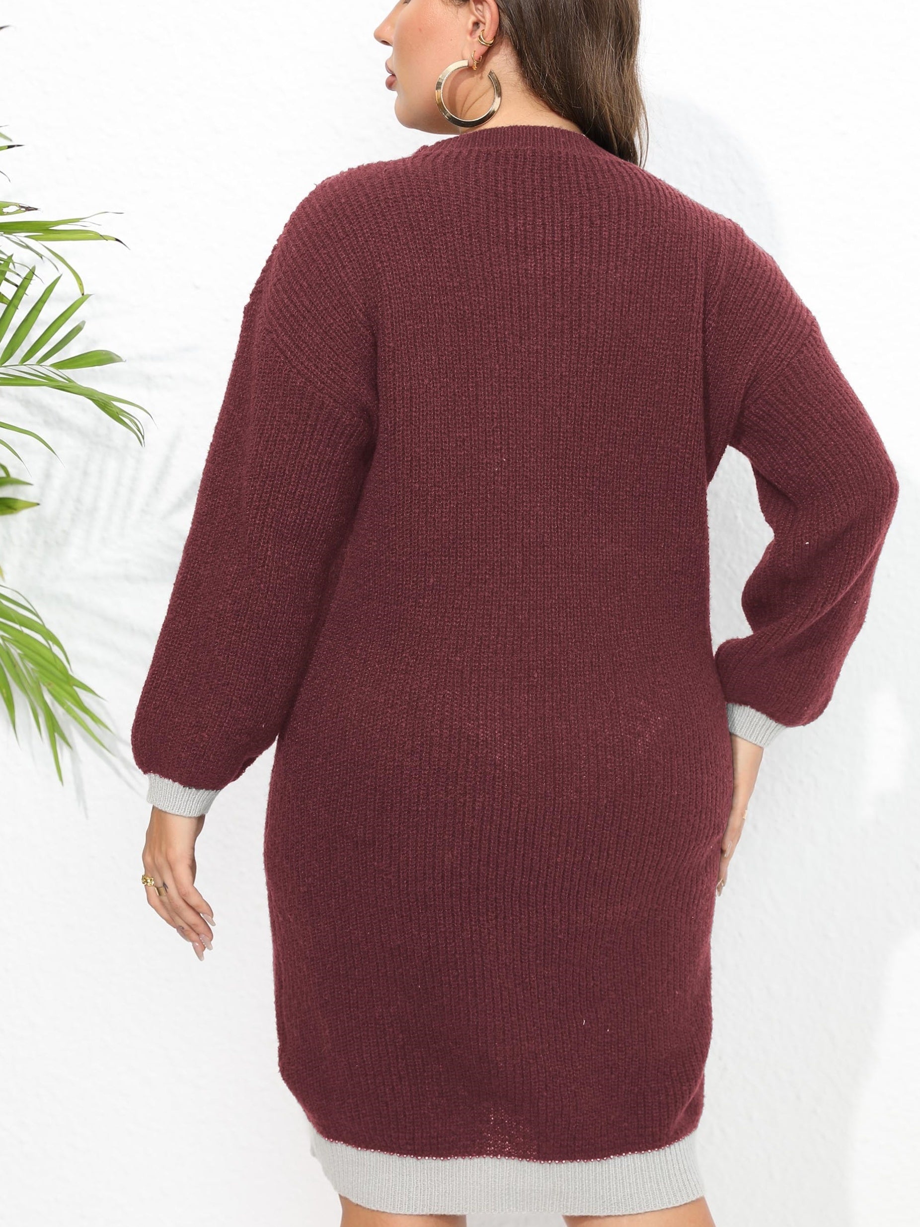  Colorblock V-Neck Sweater Dress