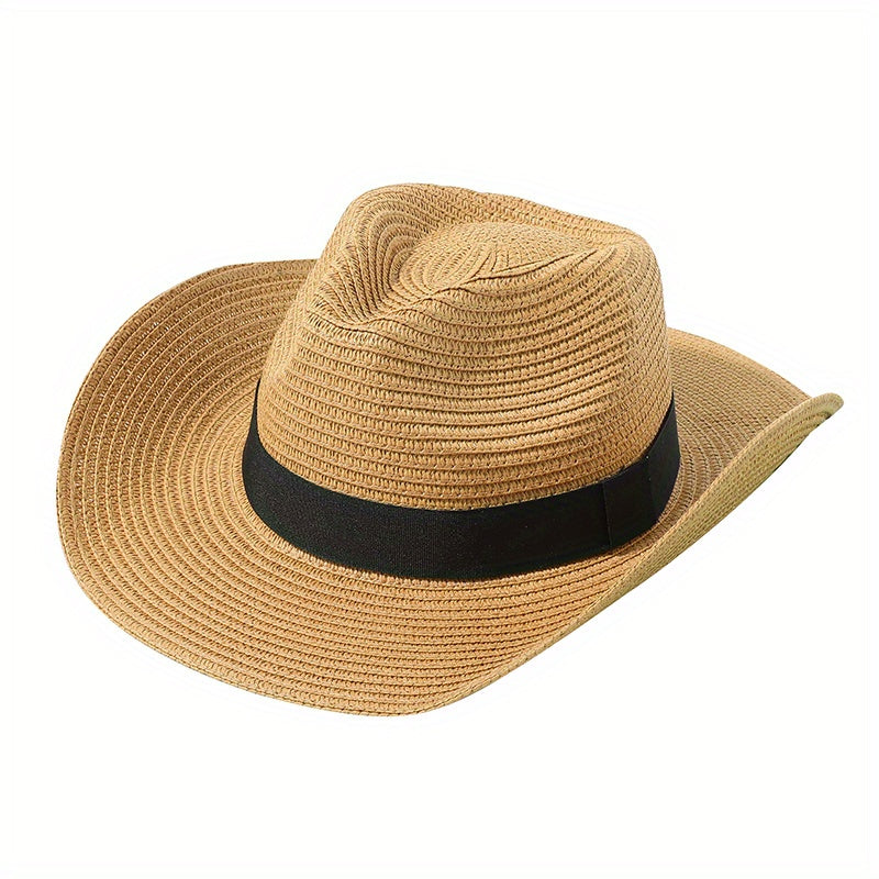 Candy Jazz Fedora Cap Rolled Brim Vintage Sun Hat Outdoor Breathable Straw Hat