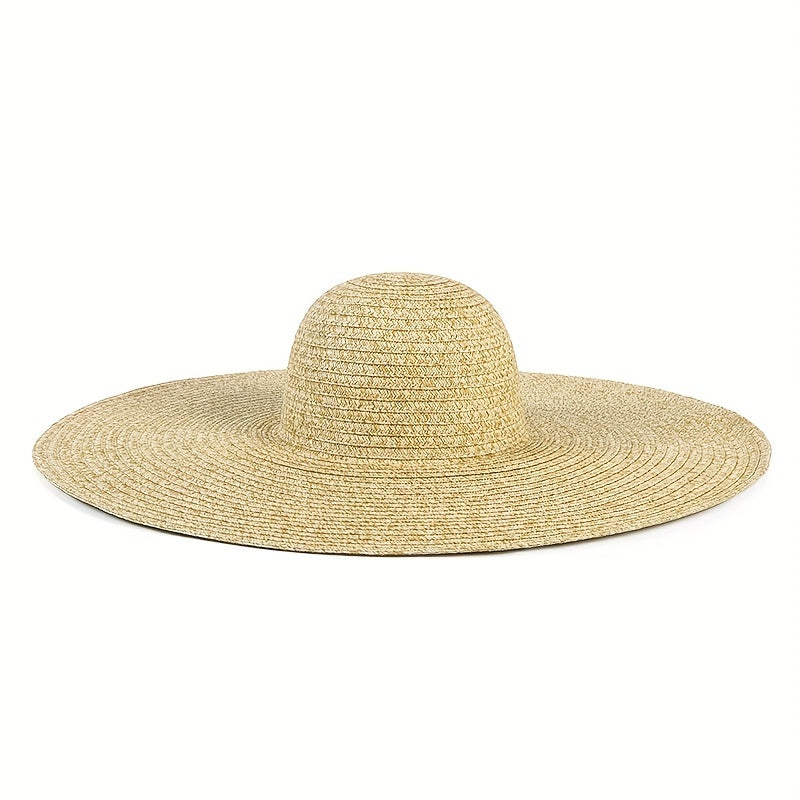 Oversized Wide Brim Sun Hat Khaki French Style Straw Hats UV Protection