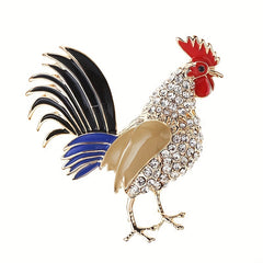 Rhinestone Chicken Rooster Brooch Pin Enamel Animal Lapel Pin