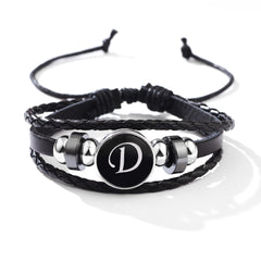 Stackable PU Leather Chain Bracelet with 26 English Letter Pattern