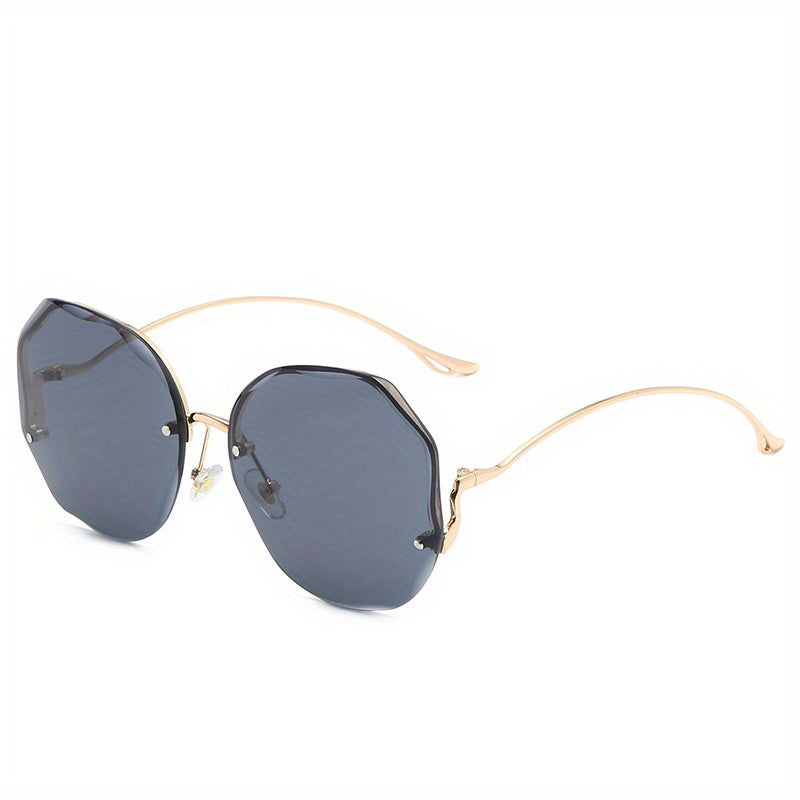 Oversized Rimless Sunglasses Ombre Lens Metal Frame UV400