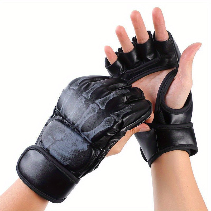 Red Faux Leather Half Finger Boxing Gloves for Comfort and Durability