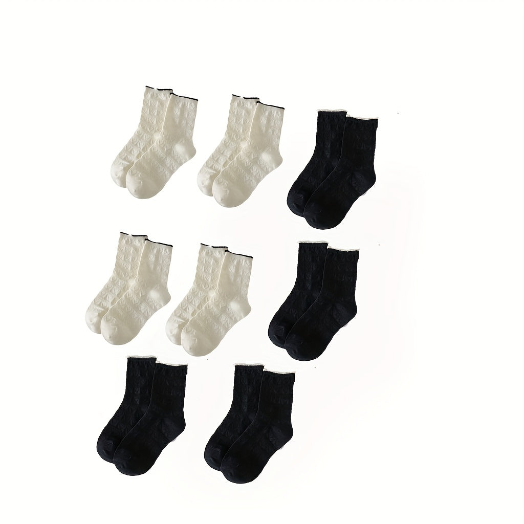8 Pairs Contrast Trim Textured Socks for Women