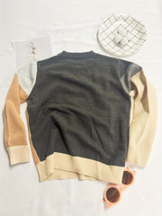 Boys Block Sweater Round Neck Stretch Knit Pullover Top