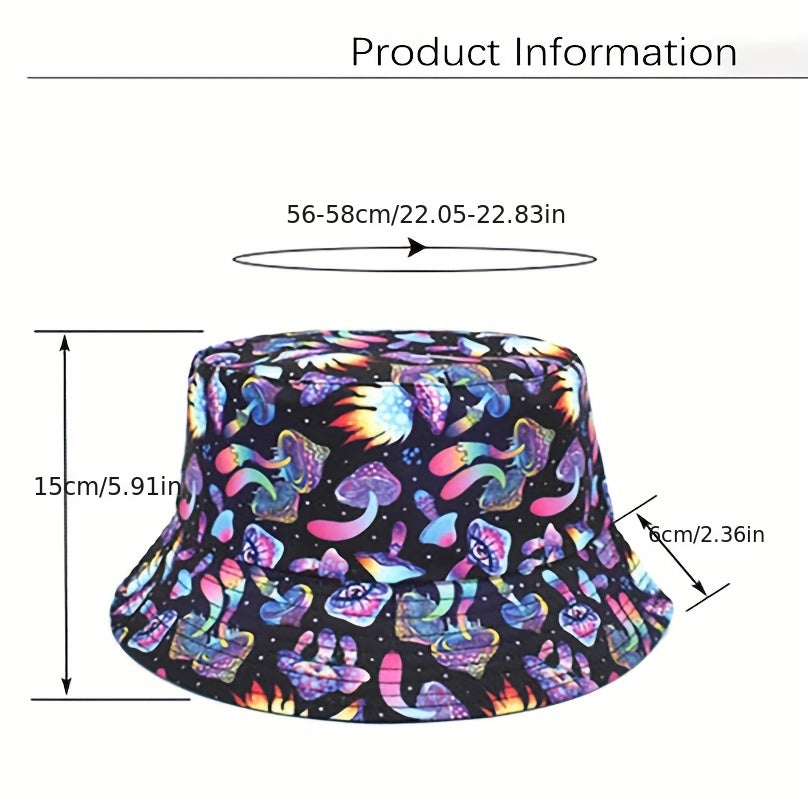 Cartoon Pattern Print Bucket Hat Lightweight Mushroom Whale Sun Hat