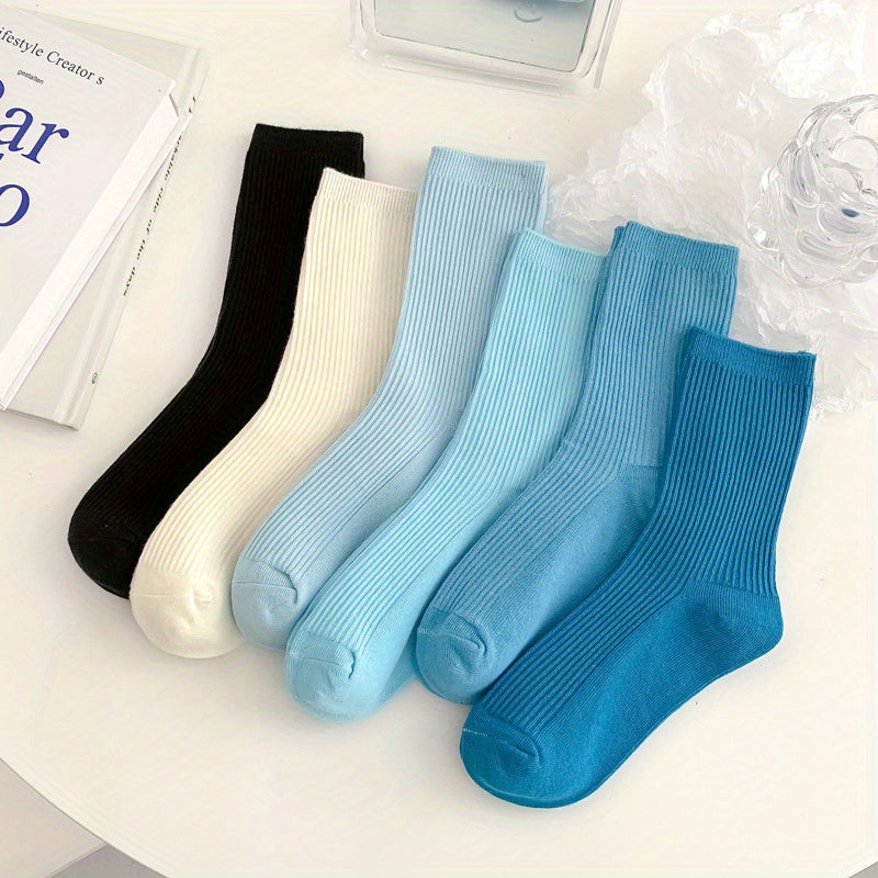 6 Pairs Mid Tube Solid Socks for Women