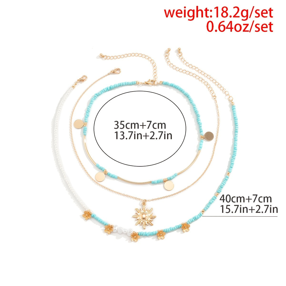Boho Sun Flower Beaded 3pcs Necklace Set Vintage Fine Jewelry