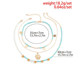 Boho Sun Flower Beaded 3pcs Necklace Set Vintage Fine Jewelry