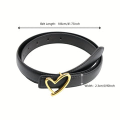 Solid Matte PU Belt Casual Heart Hollow Snap Buckle Waistband Jeans Pants